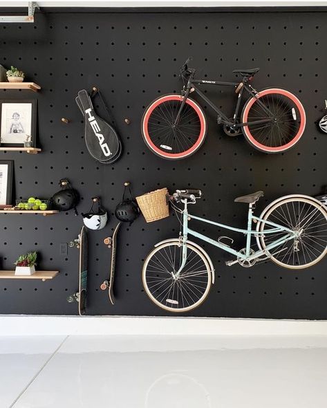 Garage Storage Ideas Bikes, Bike Storage In House, Organize Bikes In Garage, Home Bike Storage, Garage Office Design, Garage Gym With Storage, Garage Bike Organization, Garage Setup Ideas, Garage Gym Storage