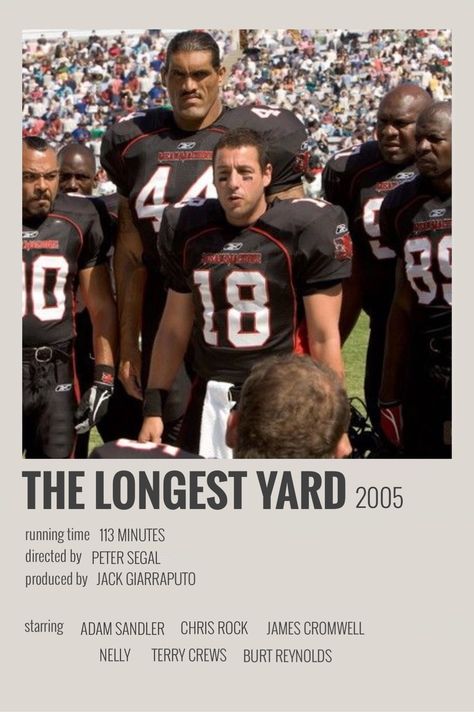 The Longest Yard Movie Poster, Adam Sandler Movie Posters, Longest Yard Movie, Vintage Widgets, Goat Movie, The Longest Yard, Movie Poster Template, Adam Sandler Movies, Polaroid Movie Poster