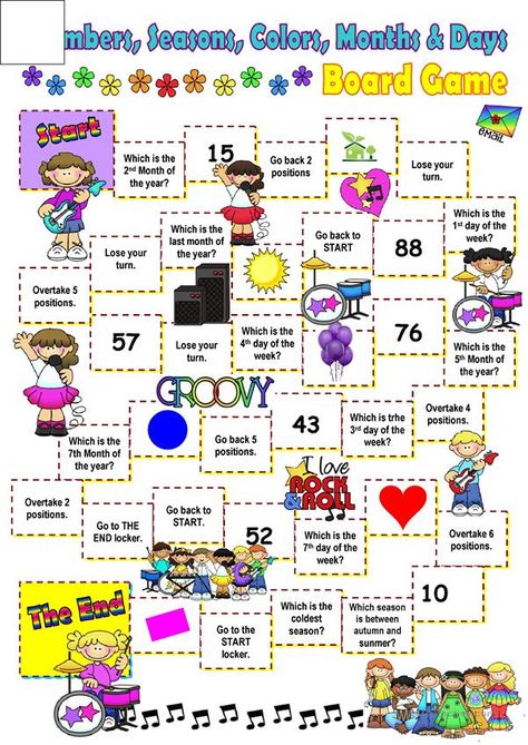 Months, days, colors and seasons board game. - English ESL Worksheets for distance learning and physical classrooms Esl Board Games, Ingles Kids, Speaking Games, Seasons Worksheets, Color Seasons, Esl Games, Teaching Game, English Games, Speaking Activities