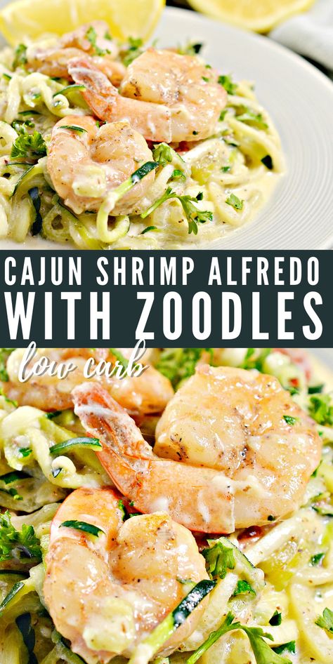 Shrimp With Zoodles Recipe, Paleo Zoodle Recipes, Shrimp Meal Prep Healthy Low Carb, Shrimp With Zoodles, Healthy Cajun Meals, Carb Free Shrimp Recipes, Low Carb Shrimp Alfredo, Zoodles With Shrimp, Zoodle Dinner Recipes