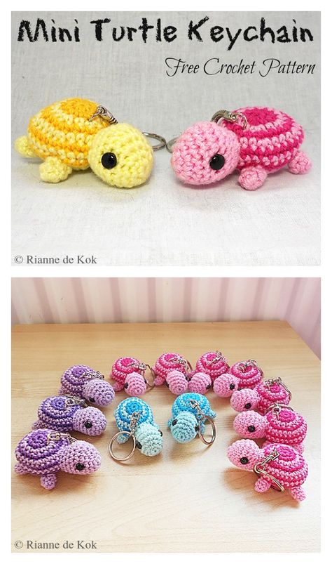 Mini Turtle Keychain Free Crochet Pattern #coolcreativityfreepattern  #crochetanimalsamigurumi  #crochetturtlepattern  #crochetkeychain Crocheted Keychains, Crochet Key Chains, Crochet Turtle Pattern, Mini Turtle, Turtle Keychain, Crochet Keychains, Keychain Pattern, Crochet Keychain Pattern, Crochet Turtle