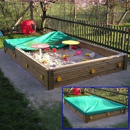 Backyard playground equipment plans Sand Box Cover Ideas, Sand Pit Ideas, Sand Boxes, Waterbed Frame, Sandbox Cover, Unique Backyard, Outdoor Play Space, Play Area Backyard, Outdoor Play Spaces