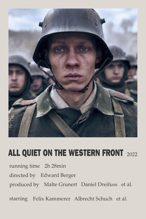 "All Quiet on the Western Front" minimalistic polaroid movie poster All Quiet On The Western Front Poster, All Quite On The Western Front Movie, All Quiet On The Western Front Aesthetic, All Quiet On The Western Front Art, All Quiet On The Western Front Movie, Polaroid Movie Poster, Classic Films Posters, New Movies To Watch, Film Posters Minimalist