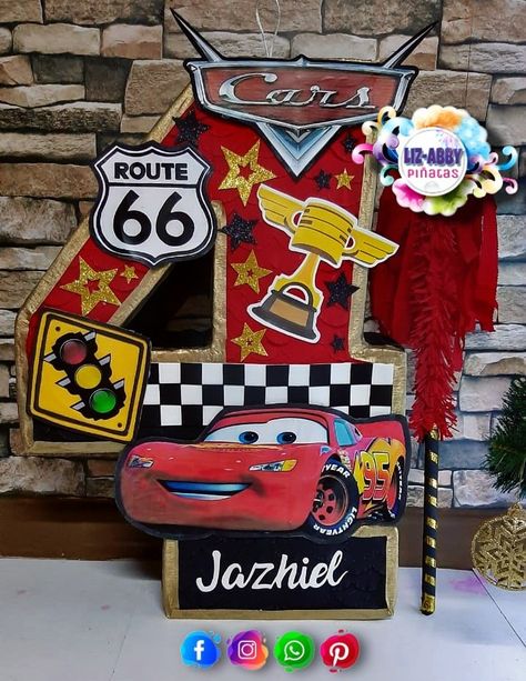 Happy Birthday Motorcycle, Piñata Cars, Car Pinata, Cars Rayo Mcqueen, Princess Jasmine Birthday Party, Cars Birthday Party Decorations, Jasmine Birthday, Disney Cars Birthday, Car Birthday Theme