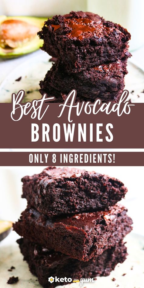 Easy keto avocado brownies ready in 30 minutes! Majorly fudgy and gooey avocado brownies with no added sugar. Only 8 ingredients and 2.7 grams of net carbs in each brownie.