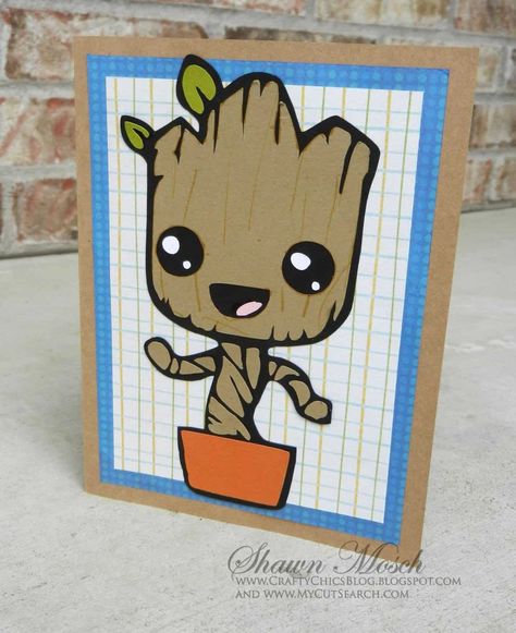 Groot card Groot Party, Groot Birthday, Cricut Birthday Cards, Recycled Paper Crafts, Geek Diy, The Guardians Of The Galaxy, Cricut Birthday, Marvel Cards, Bff Birthday Gift