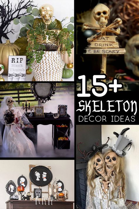 Classy Skeleton Decor, Skeleton Decor Ideas, Decorating With Skeletons, Skeleton Decorations Indoor, Small Skeleton Decorating Ideas, Skeleton Decorating Ideas, Halloween Decorations With Skeletons, Halloween Mailbox Decorations, Skeleton Decor