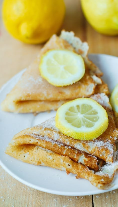 Sugared Lemon Crepes Dessert Crepes, Crepes And Waffles, Sweet Crepes, Savory Pancakes, Lemon Sugar, Crepe Recipes, God Mat, Köstliche Desserts, Lemon Desserts