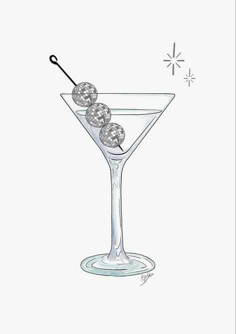 Disco Ball Martini, Martini Glass Aesthetic, Cocktail Glass Drawing, Gumball Machine Drawing, Martini Glass Drawing, Martini Drawing, Disco Martini, Disco Party Background, Disco Ball Cocktail