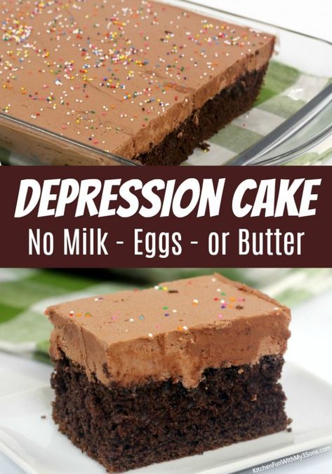 Cake No Eggs No Milk, No Milk No Egg Recipes, Wacky Chocolate Cake, No Milk Baking Recipes, Flour Sugar Eggs Recipes Baking, Birthday Deserts Not Cake, Easy Scratch Cake Recipes, No Butter Cake Recipe, Deserts Recipes Without Butter