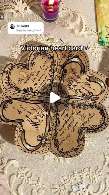 zzzed on Instagram: "Hope it helps <3  DIY Victorian heart letter/card tutorial🤎" Vintage Love Letter Tutorial, Victorian Heart Card, Heart Card Ideas, Victorian Cards Handmade, Aesthetic Birthday Letter, Victorian Letter Folding, Victorian Puzzle Letter, Diy Gifts For Gf, Heart Shape Card