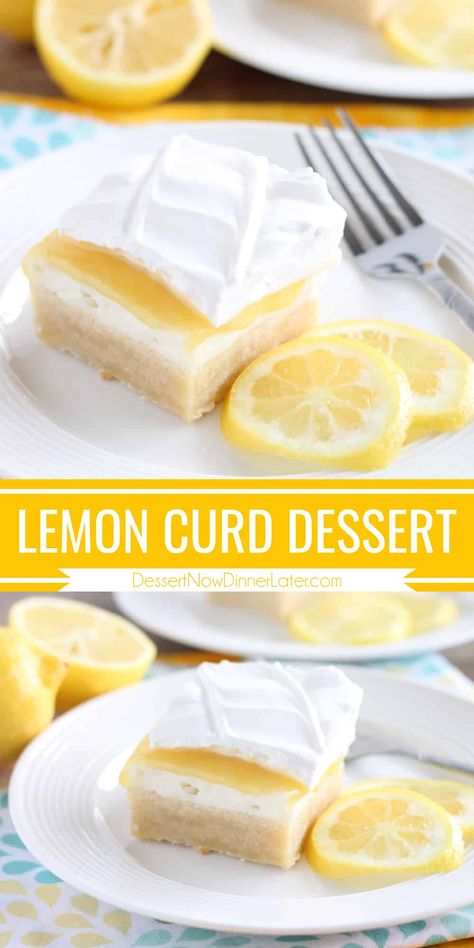 This Lemon Curd Dessert has a sweet shortbread crust, rich cream cheese layer, tangy lemon curd, and fresh whipped cream. A perfect combination of tangy-sweet flavors! Recipes Using Lemon Curd, Lemon Curd Dessert, Recipe Using Lemons, Lemon Treats, Citrus Desserts, Fresh Whipped Cream, Desert Ideas, Citrus Recipes, Weekly Dinner