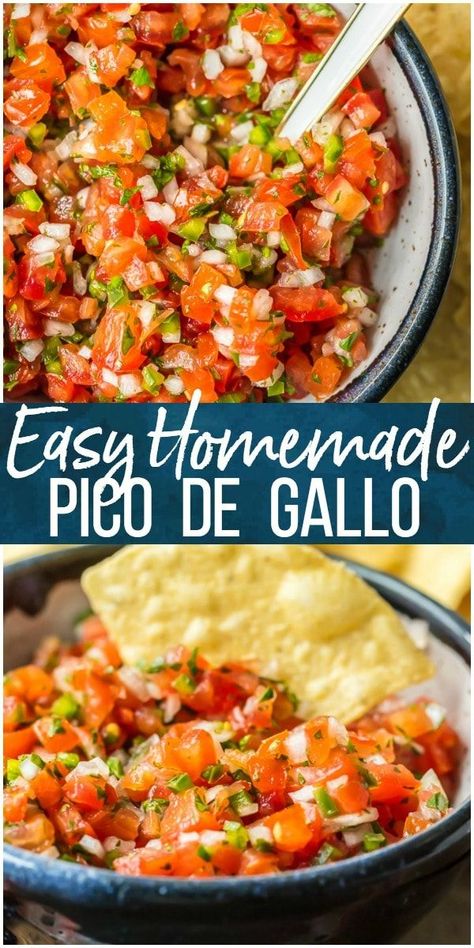 Homemade Pico de Gallo is a MUST MAKE for Summer and especially Cinco de Mayo. We love this EASY, quick, and flavorful Salsa Fresca that's loaded with fresh tomatoes, onion, lime juice, cilantro, and jalapeno peppers. This Pico de Gallo Recipe is the perfect topping for steak or chicken or is perfect for chips and salsa. Best recipe for Summer! #salsa #Mexican #pico #tomatoes #texmex #appetizer #gameday #tailgating #snack via @beckygallhardin #thecookierookie Topping For Steak, Salsa Fresca Recipe, Homemade Pico, Summer Salsa, Tomato Salsa Recipe, Fresh Salsa Recipe, Recipe For Summer, Salsa Guacamole, Homemade Salsa Recipe