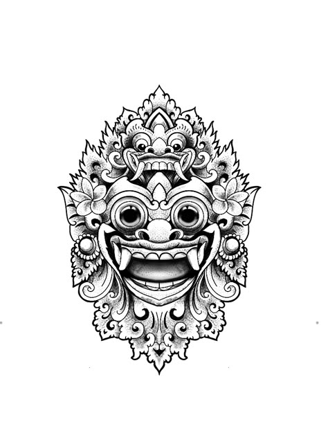 Balinese Mask Tattoo, Seni Tato Bali, Mask Back Tattoo, Indonesian Tattoo Traditional, Indonesian Tattoo, Barong Tattoo, Iban Tattoo, Bali Mask, Balinese Tattoo