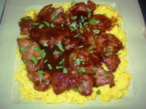 pork medallions with yellow rice Pork Chip Recipes, Pork Sirloin Recipes, Recipes With Pork Chunks, Cubed Pork Recipes, Pork And Rice Recipes, Rice With Pork, Pork Medallion Recipes, Filipino Pork Recipes, Shredded Pork Recipes