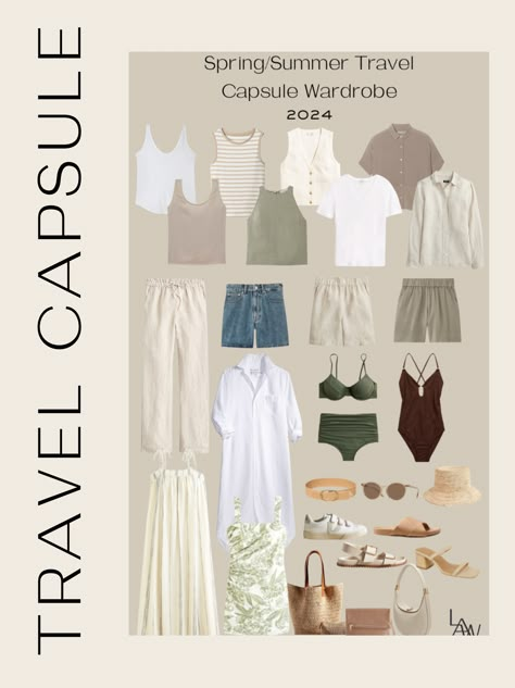 Minimalist Beach Packing List, European Packing List Summer, Bali Capsule Wardrobe, Mexico Capsule Wardrobe, Thailand Travel Outfits, Bali Wardrobe, Vacation Capsule Wardrobe, Europe Summer Outfits, Holiday Capsule Wardrobe