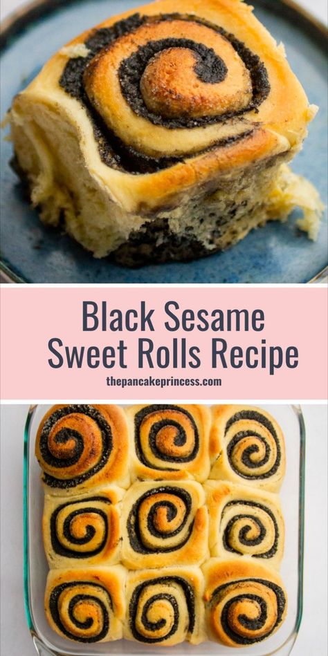 Make your morning special with black sesame sweet rolls. This recipe turns your usual rolls into something new and exciting. If you like trying different flavors, you'll love these rolls for your breakfast or even as a black sesame dessert after dinner. My black sesame rolls recipe shows you how to mix the deep, nutty flavor of black sesame into the soft, sweet bread you love. Especially if you're into trying unique cinnamon roll flavors, you'll love these! Sesame Rolls Recipe, Sesame Dessert, Black Sesame Dessert, Top Breakfast Recipes, Pancake Princess, Easy Make Ahead Breakfast, Awesome French Toast Recipe, Black Sesame Paste, Baking For Beginners