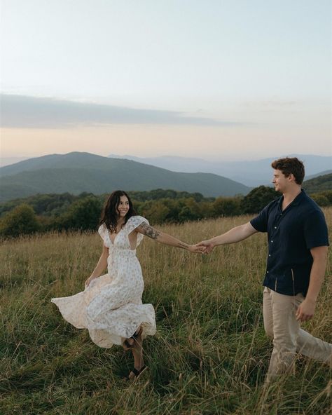 a few more favorites from this beautiful engagement session!! Engagement Photos Wheat Field, Tall Grass Photoshoot Couple, Flowy Dress Engagement Pictures, Nature Engagement Photos Outfits, Engagement Photos Movement, Engagement Photos Long Dress, Engagement Field Photos, Sitting Engagement Photos, Couples Pictures Outfits