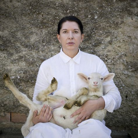 Marina Abramović with Marco Anelli, “Portrait with white lamb” (2010) Unusual Portraits, Colourful Characters, Artists Photography, Lisson Gallery, Marina Abramovic, Performance Artist, Art Event, Magazine Art, New Shows