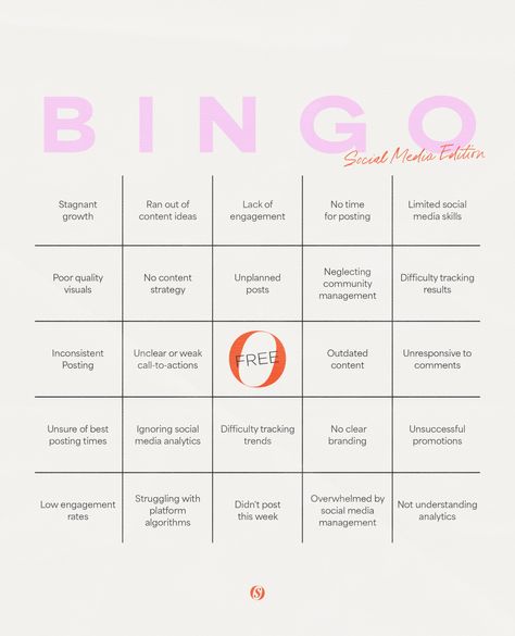 🧡 Did you get a Bingo? 🧡 If you’ve got 5 in a row, we need to chat! Social media marketing can be overwhelming, and we hate seeing you struggle… We're here to help you turn those challenges into victories. Our content is packed with inspiration and education, covering topics like: 🔍 Which social media platforms are relevant for my business 📊 Expert guide for tracking social media metrics 📝 How to build a solid content strategy Ready to win the social media game? Partner with us and let’... Small Business Content, Boutique Social Media, Marketing Agency Social Media, Social Media Metrics, Visual Strategy, Content Design, Business Content, Social Media Marketing Agency, Social Media Games