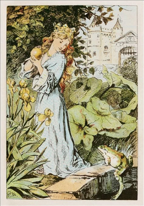 Frosch Illustration, Grimm Brothers, Princess Illustration, Fairy Tale Illustrations, The Frog Prince, Fairy Tale Art, Frog Illustration, Fairytale Aesthetic, Walter Crane