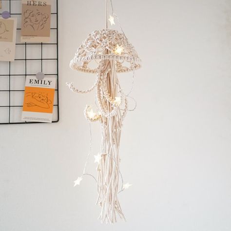 Jellyfish Macramesea Creaturesboho Macramehandmadecreative - Etsy Australia Macrame Dream Catcher, Wedding Backdrop Decorations, Bohemian Tapestry, Nordic Wall, Handmade Lamps, Boho Macrame, Backdrop Decorations, Nursery Wall Decor, Cotton Rope