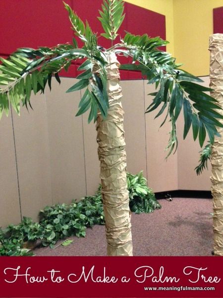 I get the opportunity to teach you how to make a fake palm tree. I was asked to decorate for our Vacation Bible School, which was to be set in Athens. Therefore, part of the set design was to be palm trees. Luckily, our MOPS group had already made some palm trees for their Hawaiian themed auction, so I was able to use all the ideas and some of the… <a href="http://meaningfulmama.com/2013/09/make-fake-palm-tree.html">{Read More}</a> Make A Palm Tree, Palm Tree Diy, Tree Props, Fake Palm Tree, Palm Tree Decorations, Vbs Themes, Fake Trees, Christmas Play, Hawaiian Party