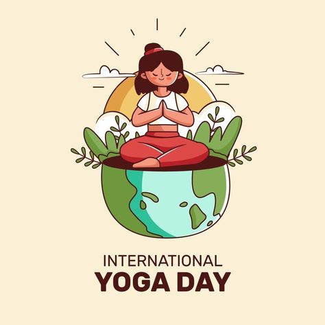 Hand drawn international day of yoga ill... | Premium Vector #Freepik #vector #yoga #celebration #event #flat Yoga Day Special Drawing, Yoga Day Sketch, Poster For Yoga Day, Drawing On Yoga Day, Poster On International Yoga Day, International Yoga Day Creative Poster, Yoga Day Chart For School, Yoga Images Pictures, Poster On Yoga Day