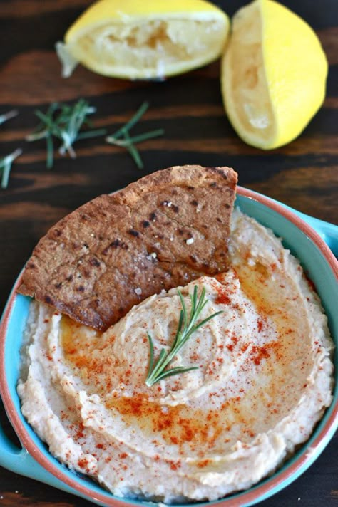 white-bean-dip-1 White Bean Dip Recipe, Pita Chips Recipe, Homemade Pita Chips, Eat To Live Recipes, Crispy Oven Fried Chicken, Bean Dip Recipes, White Bean Dip, Pbs Food, Whole Wheat Pita