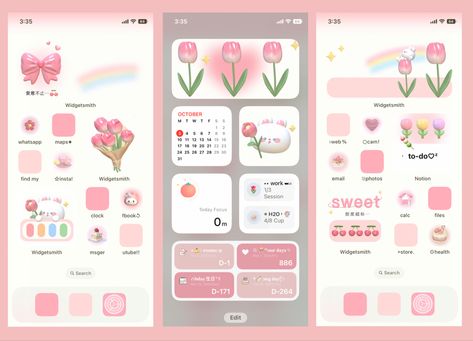 pink aesthetic coquette soft kawaii homescreen design layout Colorful Widgets, Widgets Theme, Ios 16 Homescreen, Walpapers Cute, Cute Home Screens, Wallpaper Homescreen, Ios App Iphone, Application Iphone, Custom Ipad