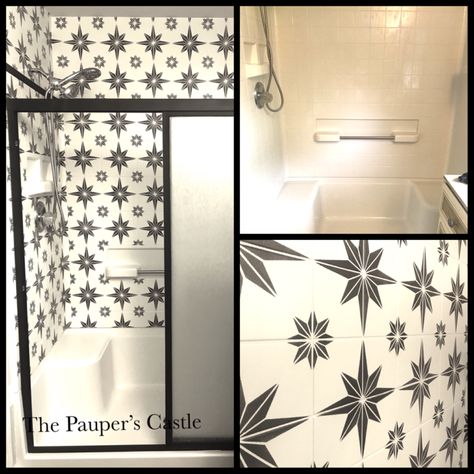 How to Paint a Fiberglass Shower Surround to Look Like Tile | The Pauper's Castle Painted Shower Tile, Diy Tile Shower, Shower Makeover, Bathtub Surround, Diy Upholstery, Shower Inserts, Fiberglass Shower, Painting Shower, Diy Shower