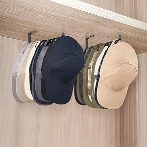 Dahey Hat Racks for Baseball Caps Set of 2 Metal Hat Organizer Wall Mount Space Saving Baseball Hat Hanger for Wall Cap Hook Hat Holder Storage for Closet Door Bedroom Entryway Living Room, Black Hat Storage In Closet, Caps Organizer Ideas, Baseball Hat Rack Ideas, Cap Hanger Ideas, Hat Storage Ideas Closet, Garage Tool Bench, Baseball Cap Storage Ideas, Diy Hat Holder, Baseball Hat Hanger