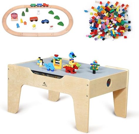 Amazon.com: KRAND Kid's All-in-One Activity Play Table with 290 Building Bricks and 30-Piece Wooden Train Set Railway,Cars,Track and Accessories for Toddlers Boys and Girls Children's Toy Playset Game Desk : Home & Kitchen Wooden Train Table, Game Desk, Kids Play Set, Sand Pit, Train Table, Wooden Train Set, Big Building, Toy Playset, Drawing Writing