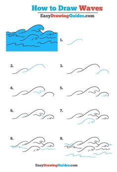 Learn How to Draw Waves: Easy Step-by-Step Drawing Tutorial for Kids and Beginners. #Waves #drawingtutorial #easydrawing See the full tutorial at https://easydrawingguides.com/how-to-draw-waves-really-easy-drawing-tutorial/. Draw Waves, Landscape Drawing Tutorial, Ocean Drawing, Wave Drawing, Easy Waves, Draw Easy, Easy Drawing Tutorial, Drawing Tutorials For Kids, Wave Painting