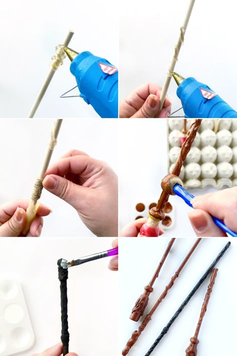 Chopstick Wands Diy, Harry Potter Activities For Kids, Make A Harry Potter Wand, Harry Potter Crafts For Kids, Diy Harry Potter Wands, Diy Wands, Wands Harry Potter, Harry Potter Diy Crafts, Gateau Harry Potter