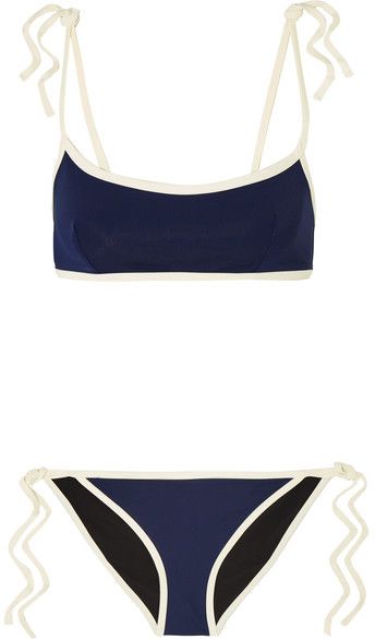 Solid and Striped - + Poppy Delevingne Two-tone Bikini - Navy Same Swimwear, 2 Piece Bathing Suits, Clothes Beach, Sporty Swimwear, Dr Wardrobe, Victoria's Secret Swimwear, Bathing Suit Styles, 2 Piece Swimsuit, Poppy Delevingne