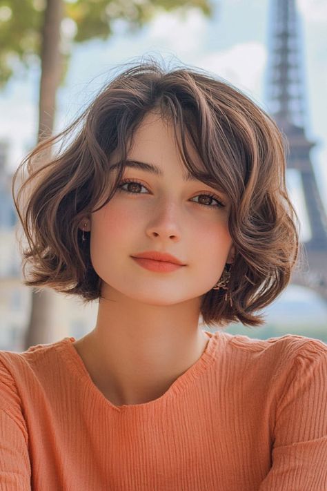 Effortless Tousled and Airy Waves, French bob haircut, parisian bob haircut, french bob hairstyle with bangs Curly Parisian Bob, French Bob For Thick Wavy Hair, Heavy Italian Bob, French Bob Wavy Hair, Wavy French Bob Without Bangs, Parisian Bob, French Bob Curly Hair, Curly French Bob, French Bob Wavy Hair No Bangs