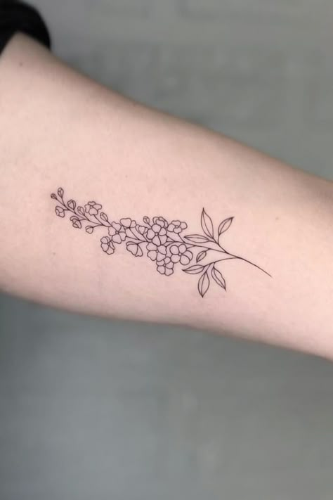 Beautiful Lilac Tattoos: Ideas, Designs, and Meanings Lilac Tattoo Stencil, Lilac Line Tattoo, Dainty Lilac Tattoo, Lilac Tattoo Outline, Lilac Tattoo Fine Line, Lilac Flower Tattoo Simple, Lilocks Flower Tattoo, White Lilac Tattoo, Lilac Flowers Tattoo