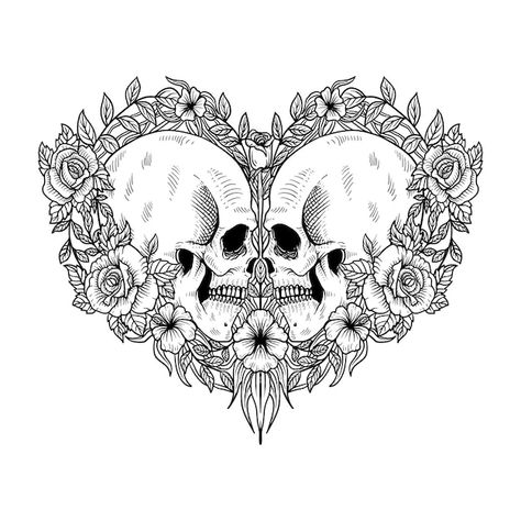 Calaveras y corazon Vector Premium | Premium Vector #Freepik #vector #calavera-flores #calavera #corazon-floral #corazon-flores Tattoos And Piercings, Skull Tattoo, Premium Vector, Piercings, Tattoos, Memes