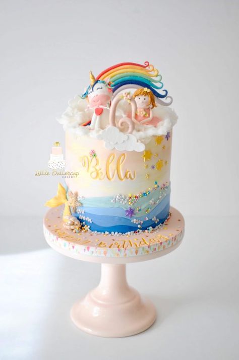 Mermaid Cake Diy, Fairy And Mermaid, Dragon Birthday Cakes, Fairy Birthday Cake, 5th Birthday Cake, Mermaid Birthday Cakes, Cake Diy, Unicorn Mermaid, Unicorn Birthday Cake