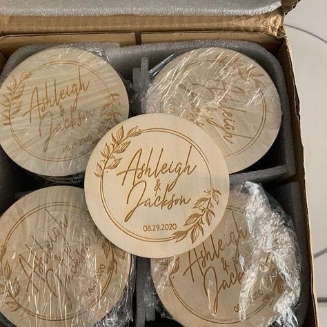 Wedding Coaster Favors For Guests, Laser Engraved Wedding Favors, Wooden Wedding Favors, Laser Cut Wedding Favors, Coasters Favours, Laser Wedding Ideas, Doorgift Ideas, Wedding Favor Coasters, Wood Coasters Wedding