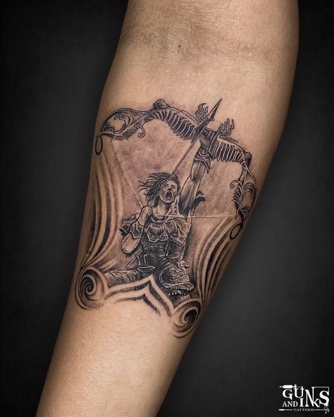 Arjuna tattoo at @gunsandinkstattoos . . . . . #arjuna #arjunatattoo #customtattoo #gunsandinkstattoos #besttattoostudioinhyderabad #tattoostudioingachibowli #hyderabad #gachibowli #femaletattooartist #tattootraining #tattootrainingcourse #tattootraininginstitute #smalltattoo #minimaltattoo #minitattoo #tattoostudioingachibowli #artist #artistsoninstagram #artoftheday #artstudio #hyderabadtattoostudio #hyderabadtattooartist #hyderabadtattoos #hyderabadtattooschool #indiatattoos #tattoos #t... Suryaputra Karna Tattoo, Arjuna Tattoo, Arjun Tattoo, Suryaputra Karna, Tattoo Font For Men, Mantra Tattoo, Tattoo Font, Small Tattoo, Hyderabad