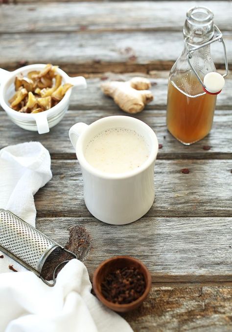 Ginger Tea Latte | #vegan #glutenfree Ginger Soda, Almond Tea, Ginger Drink, Minimalist Baker, Latte Recipe, Tea Latte, Tonic Water, Coffee Makers, Ginger Tea