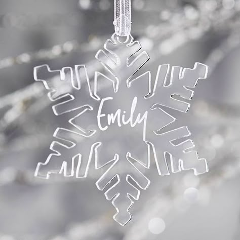 Laser Cut Snowflake, Personalised Christmas Decorations, Laser Engraved Ideas, Country Barn, Unique Decoration, Snowflake Christmas, Snowflake Design, Acrylic Decor, Laser Cut Acrylic