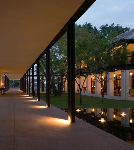 Hotel Lighting Design, Hardscape Lighting, Lighting Architecture, Column Lighting, Corridor Design, Architectural Lighting Design, Corridor Lighting, Facade Lighting, Landscaping Garden