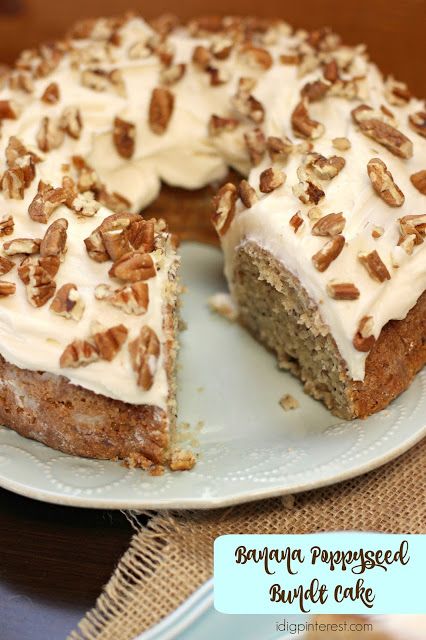 Banana Poppyseed Bundt Cake. If you are a banana bread lover, you need to try this delicious cake-ified version with poppy seeds, decadent cream cheese frosting, and chopped pecans! Poppyseed Bundt Cake, Poppy Seed Bundt Cake, Favorite Dessert Recipes, Sweet Recipes Desserts, Bundt Cakes Recipes, Poppy Seeds, A Banana, Best Dessert Recipes, Chopped Pecans