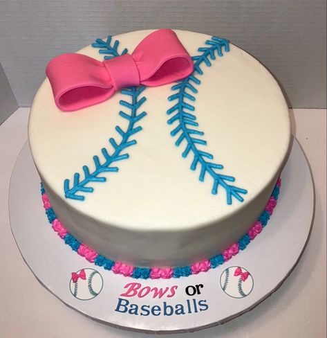 Baseball Gender Reveal Cake, Baseball Or Bows Gender Reveal Decor, Baseball Gender Reveal, Bow Gender Reveal, Gender Reveal Decorations, Gender Reveal Cake, Baby Shower Cake, Reveal Party, Shower Cake