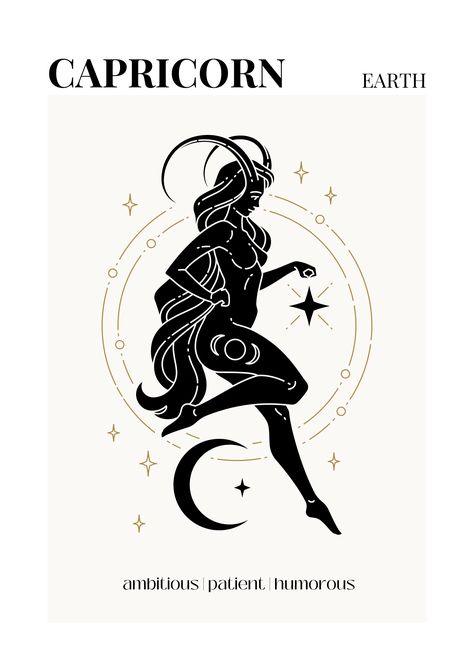 Capricorn Birthday Aesthetic, Earth Sign Tattoo Capricorn, Capricorn Painting, Capricorn Illustration, Capricorn Goddess, Simple Line Tattoo, Back Of Leg Tattoos, Capricorn Woman, Capricorn Aesthetic