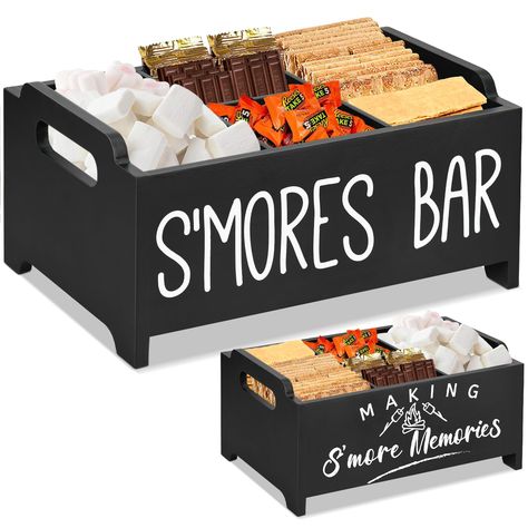 PRICES MAY VARY. 【Stylish Smores Caddy With Handles】Looking for a beautiful and convenient smores station box to enjoy fun in outdoor activities with your family or friends? Look no further than our smores kit for fire pit! The elegant shape not only makes this smores tray beautiful, but also makes it stackable allowing you to maximize your storage space. The handles of smores bar organizer make it easy to carry to your fire pit or other outdoor gathering place, so don't worry about multiple ite Smores Kit Gift Basket, Smores Gift Basket Ideas, Smores Party Favors, Fire Pit Gift Basket, Fire Pit Smores, Smores Tray, Smores Caddy, Smores Gift, S'mores Tray