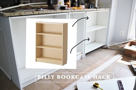 make the best use of the space under your counter with diy shelves, countertops, kitchen cabinets, shelving ideas Breakfast Bar Small Kitchen, Kitchen Bookshelf, Diy Kitchen Shelves, Billy Ikea, Bookcase Diy, Shelving Ideas, Ikea Shelves, Breakfast Bar Kitchen, Diy Kitchen Storage